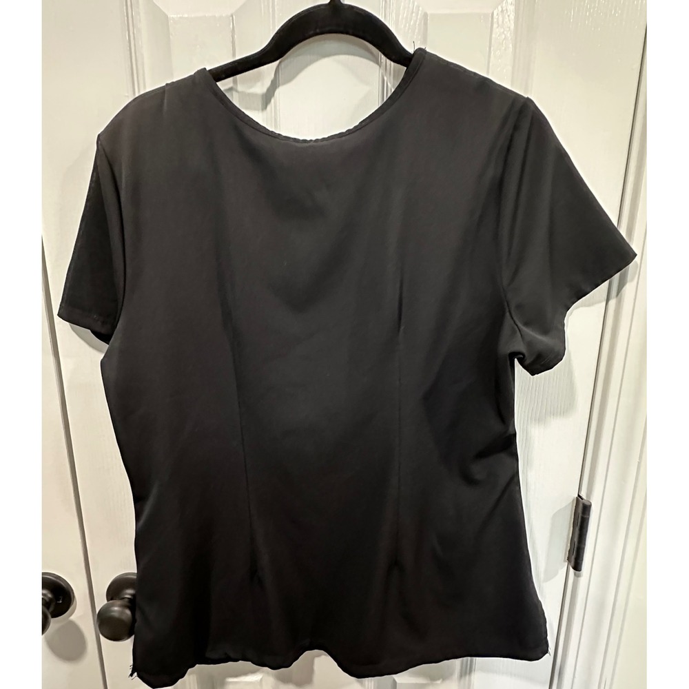 Healing Hands Black Scrub‎ Top Womens Large Stretch Medical Uniform V Neck